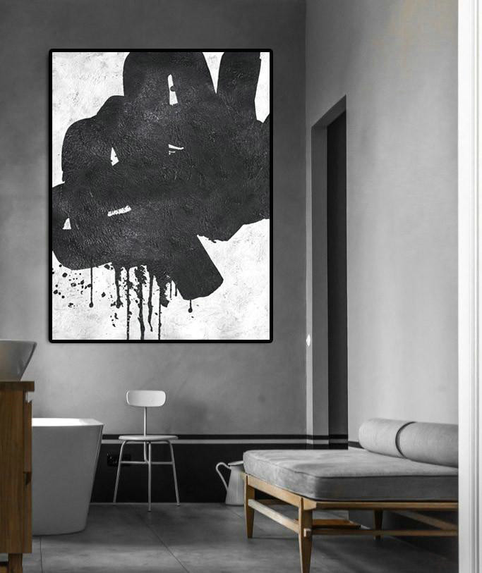 Large Living Room Wall Decor,Black And White Minimal Painting On Canvas - Abstract Artwork Online